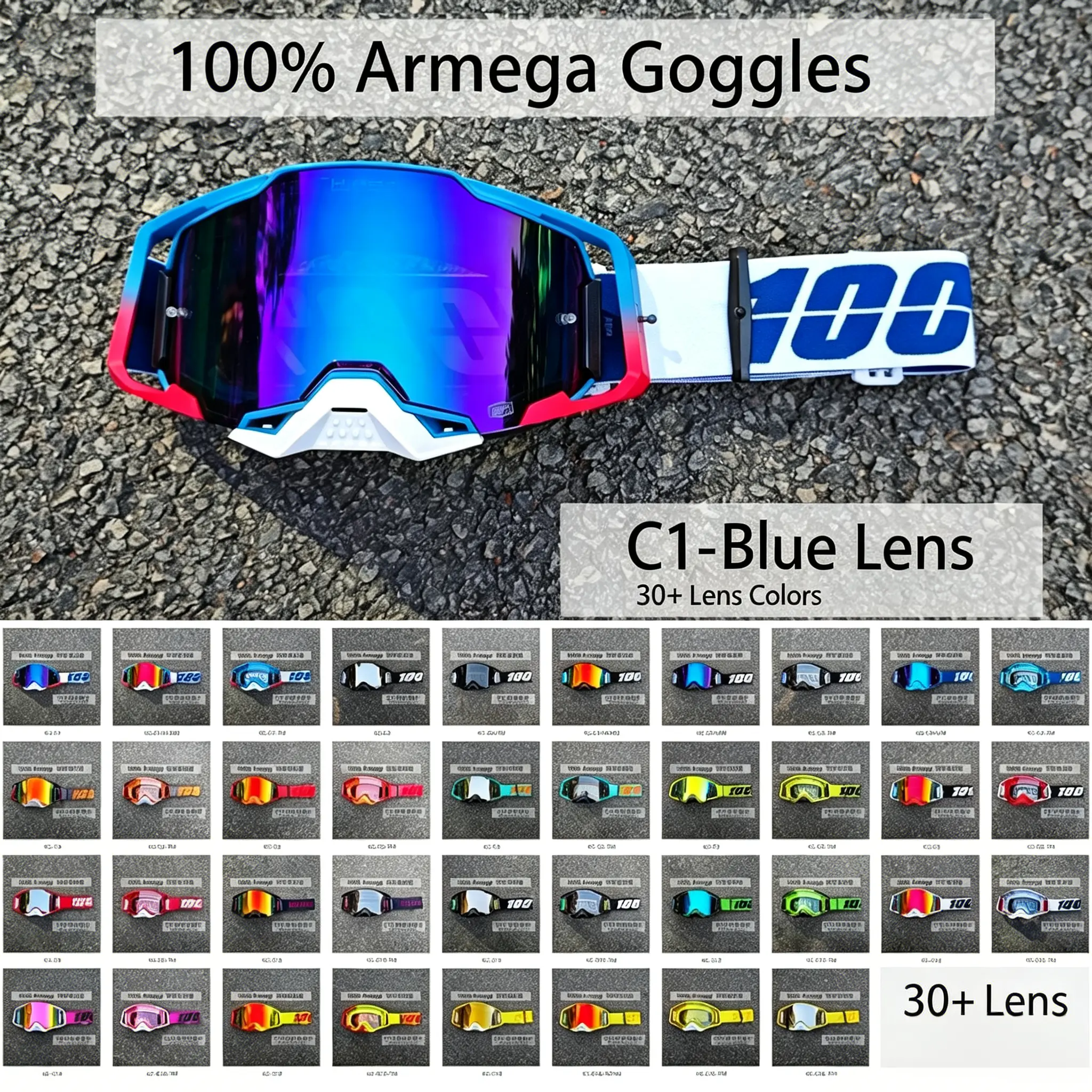 Off-Road Plastic Goggles - UV Protection, Anti-Scratch, One Size Safety Glasses for Mountain Biking, Motorcycle, Dirtbike Riding