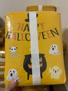 Besia 25pcs Halloween Padded Envelopes - Yellow Self-Seal Bubble Mailers for Halloween Party Supplies （7.25*12）