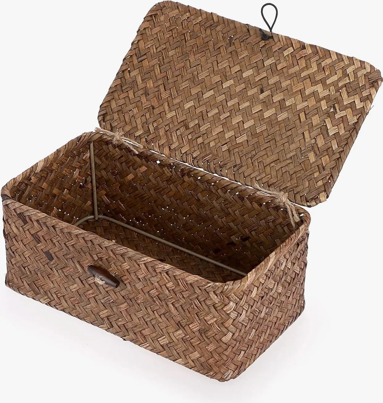 Wicker Shelf Baskets Bin with Lid, Seagrass Storage Boxes