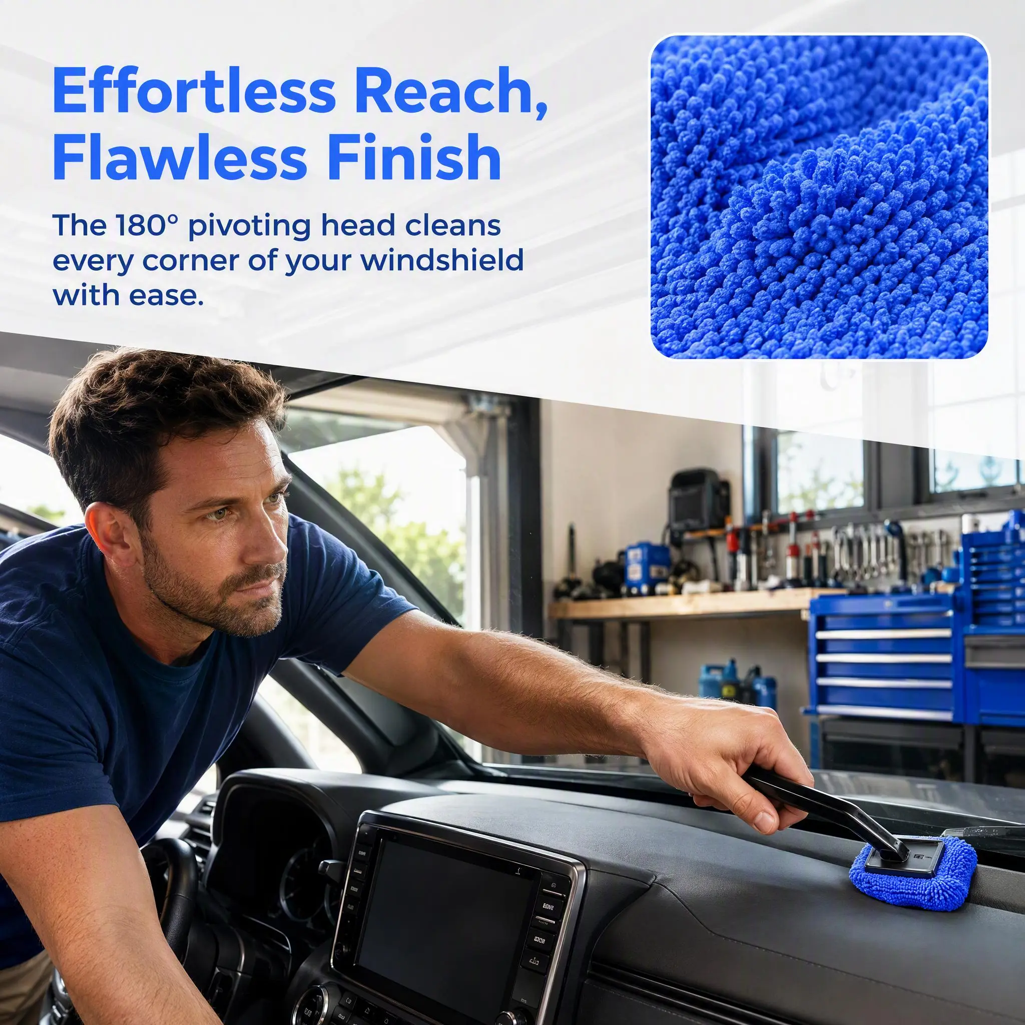 Long Handle Car Windshield Interior Cleaner Brush with 180° Pivoting Microfiber Head, Anti-Fog Window Glass Cleaning Tool for Car Inside Windshield Dust & Condensation Removal