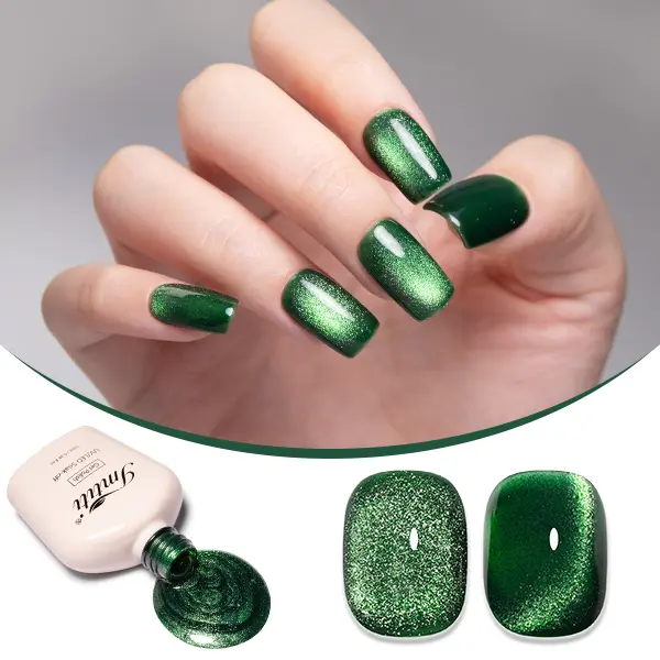 IMTITI Cat Eye Gel  Polish, 10ml Green Glitter Holographic  Polish with Magnet, Reflective UV Gel Cure Needed，Varnish with Long-Lasting High-Shine Finish fake