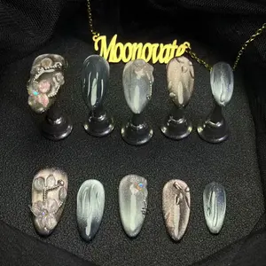 Moonovate | MIST FLORA 10pcs Handmade Press On Nails Almond Nails REUSABLE 3D Gel Fake Nails Acrylic Press On Nails											