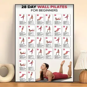 1pc Frameless 28 Days Wall Pilates Cloth Print for Beginners, Colorful Yoga Poster, Ideal Gym Decorations for Fitness Lovers