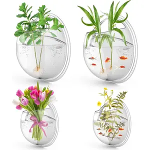 4 Pcs Wall Hanging Fish Tank Aquarium 9in 6in Clear Acrylic Fish Bubble Ecosphere Decor Hanging Fish Bowl Vase for Flower Plant Pot
