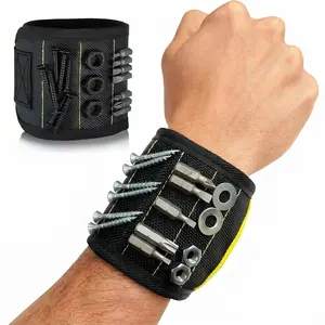 Magnetic Wristband for Tools, Tool Wristband with 10 Powerful Magnets for Holding Screws, Nails, Bolts, Drill Bits, Fasteners Gifts for Fathers, Electrician-Black