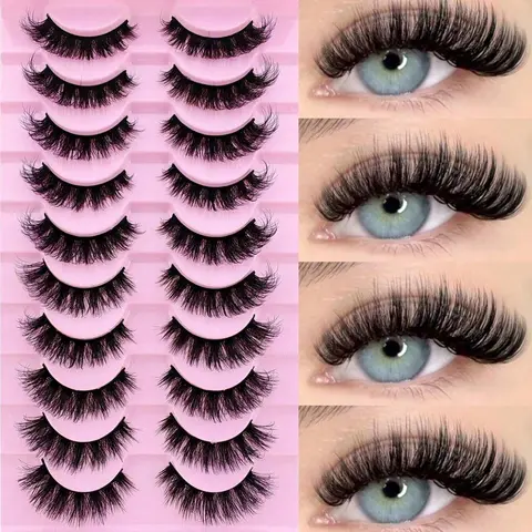 10 Pairs/Pack Fluffy Volume False Eyelashes, Volumized False Eyelashes, Cosmetic Eyelashes, Mink Lashes Wispy Long 8D Volume Fake Eyelash Strips Foxy Eye Lifting Look Extension Beauty Makeup Eyelash Extensions, Eyelashes Set