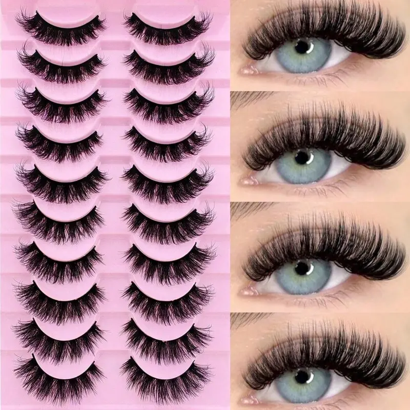 10 Pairs/Pack Fluffy Volume False Eyelashes, Volumized False Eyelashes, Cosmetic Eyelashes, Mink Lashes Wispy Long 8D Volume Fake Eyelash Strips Foxy Eye Lifting Look Extension Beauty Makeup Eyelash Extensions, Eyelashes Set
