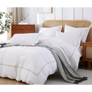Duvet Cover Set Soft Comfortable with Embroidery Design 3 count  Sateen Weave Bedding Set (White&, )