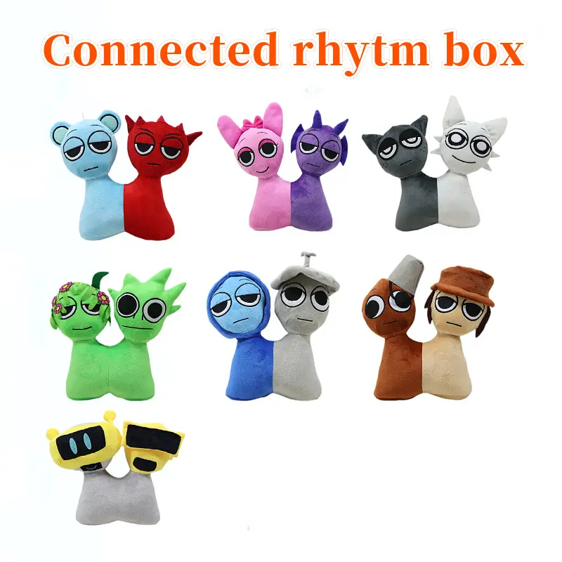 Sprunki Incredibox Conjoined Rhythm Box Game Plush Toy, Cotton Material Soft Cuddly Stuffed Animal Doll