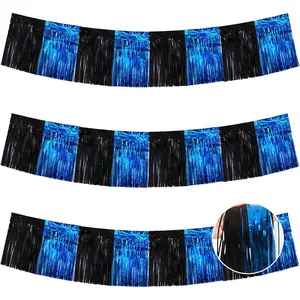 3 Packs Metallic Foil Fringe Garland Black Blue Wall Hanging Tinsel Fringe Banners for Car Floats Bridal Shower Wedding Birthday Easter Graduation Holiday Party Decoration(30 Feet)
