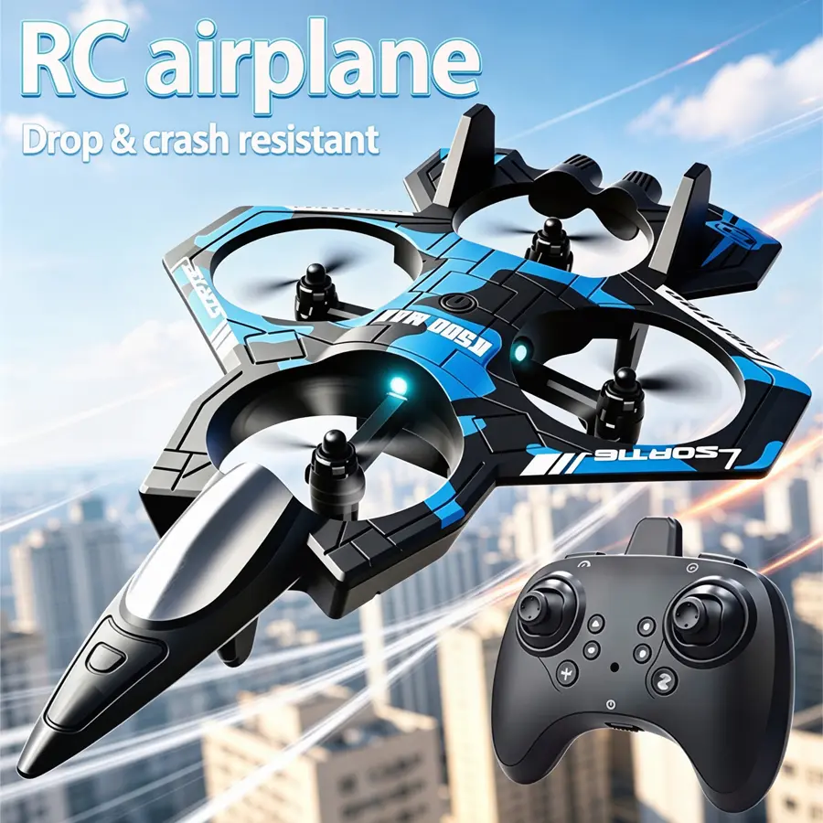 Unisex RC Airplane Toy - 4-Channel RC Foam Fighter Aircraft, Stunt Glider with LED Lights, Gravity Control, 3D Flip Function, Durable Build, Cells-Powered Remote Control (Yes, No Inclined Word Repetition)