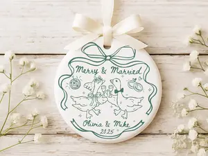 Merry And Married Ornament Personalized, Custom First Christmas Married Ornament, Personalized Wedding Keepsake, Christmas Gift For Newlywed