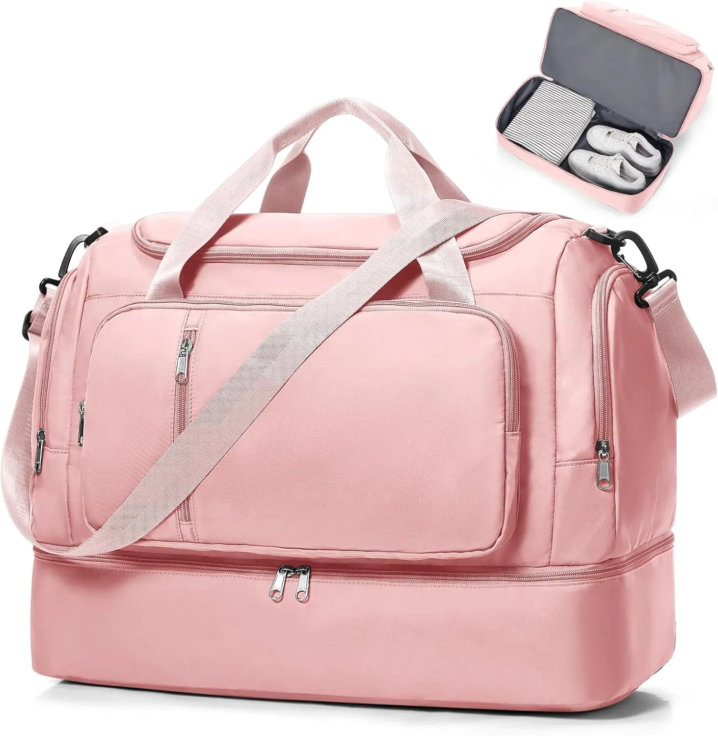Women's Multifunctional Travel Duffel Bag - Synthetic Portable Overnight Bag for Teachers, Gym & Travel Use, with Shoe Compartment, Luggage Strap