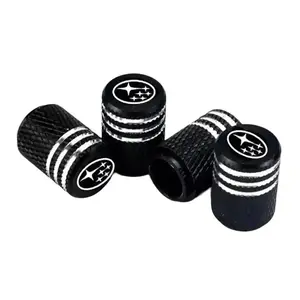 4x Black Aluminum Tire Air Valve Stem Cap Fits Most Subaru Cars, Wagons & SUVs