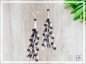 Cobalt Blue Beaded Daisy Flower Earrings - Handcrafted Dangle and Drop Earrings for Summer Outfits