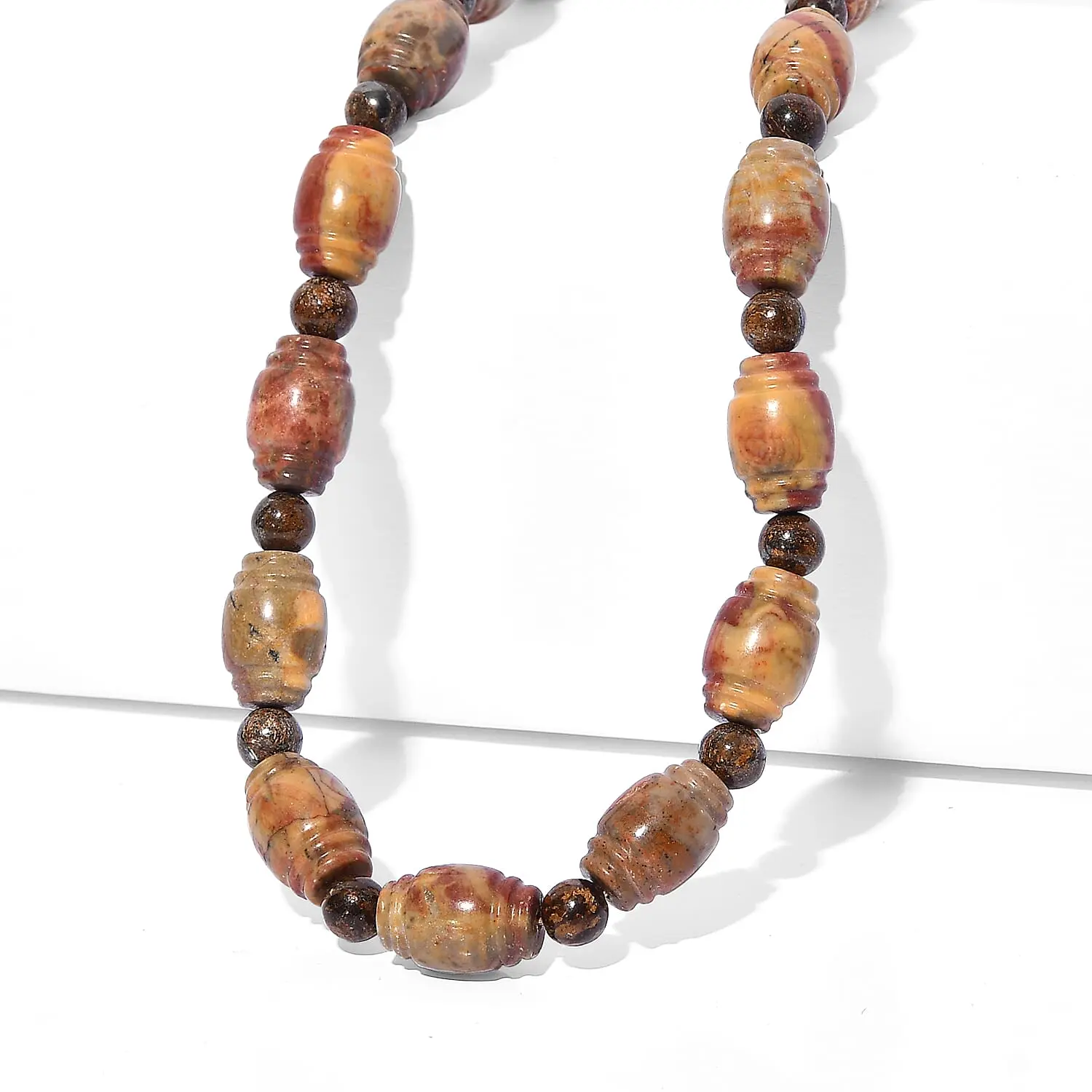 EverTrue Artistic Jasper and Bronzite Beaded Necklace (18-20 Inches) in ION Plated YG Stainless Steel 285.00 ctw