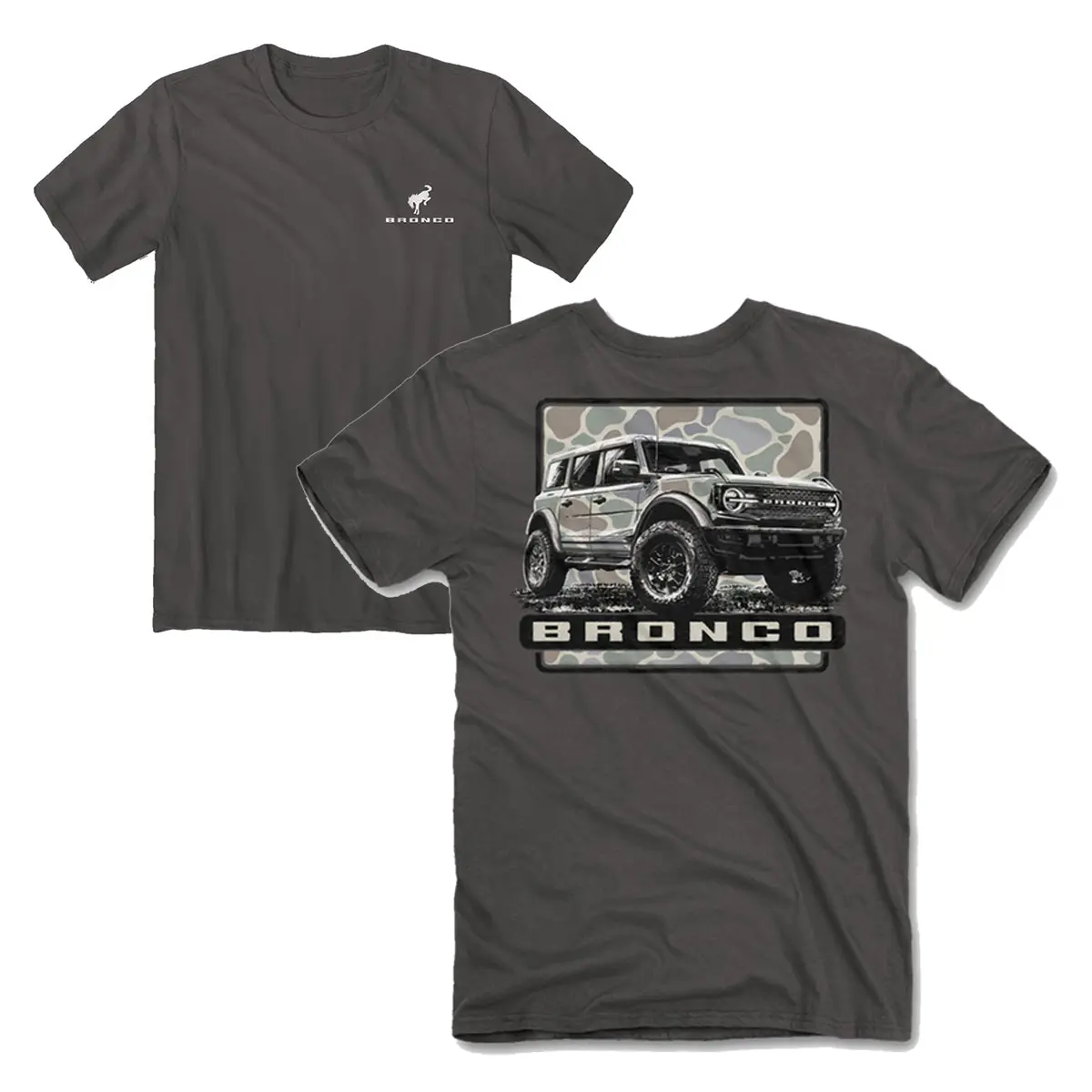 Ford Bronco Logo T-Shirt for Men-Unisex, Classic Short Sleeve Tee, Off-Road Truck Fan Apparel, Comfortable Crew Neck Graphic Top, Dark Grey Charcoal