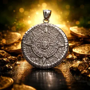 Aztec Sun Stone Pendant - Round Design with Intricate Patterns, Ideal for Casual and Formal Wear .925 Silver