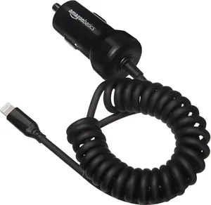 12W (5V, 2.4A) Fast Car Charger with Coiled Lightning Cable, MFi Certified for iPhone, iPad and Apple Devices, 1.5 ft, Black