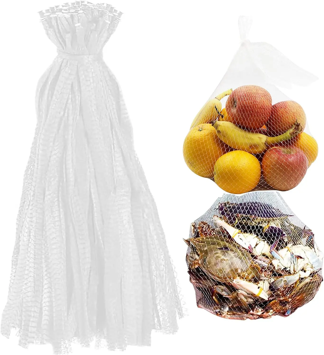 Produce Bags 100Pcs 24 Reusable Mesh Onion Fruits Net Bags and Seafood Boil Bag  Crab Clam Crawfish Mesh Storage Bag