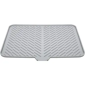 Large Silicone Tableware Dish Drying Mat (22.8×16.9 in) - Self-Draining with Built-in Drain Lip, Easy-Clean Foldable for Kitchen Counter Sink Side