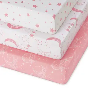 Pack and Play Sheets Fitted 3 Pack, Mini  Sheets for Pack N Play Mattress Stretchy Portable Playard Sheets, Soft Breathable  White Moon
