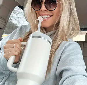 Stanley Cup Flower Straw Toppers for 30oz & 40oz Tumblers Reusable Leakproof Silicone Tip Cover Easy Clean Sturdy Construction Gift Stocking Stuffer Party Favor