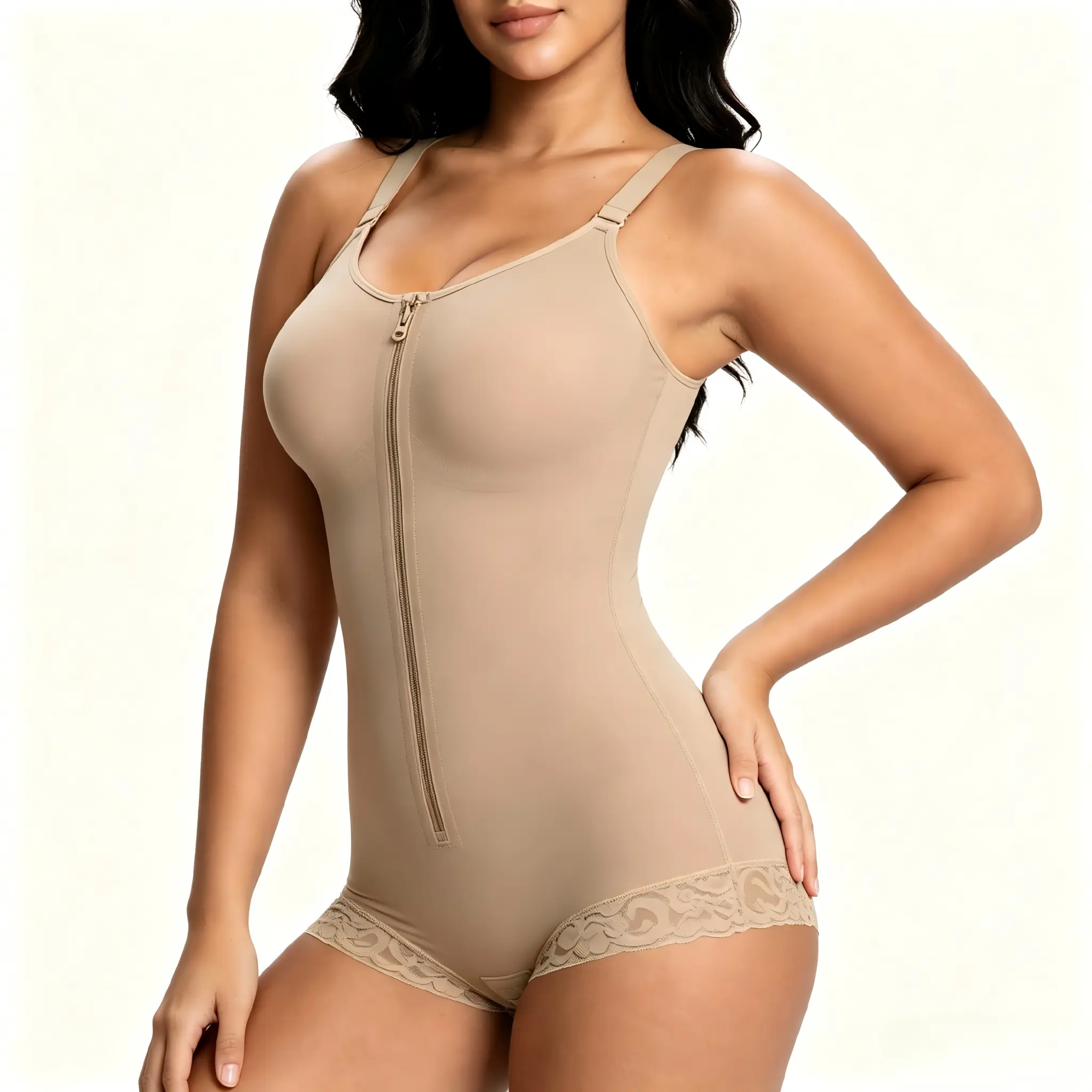 Front Zip Tummy Control Bodysuit Women | Full Body Shaper Shapewear with Open Crotch, Waist Slimming & Curve Smoothing