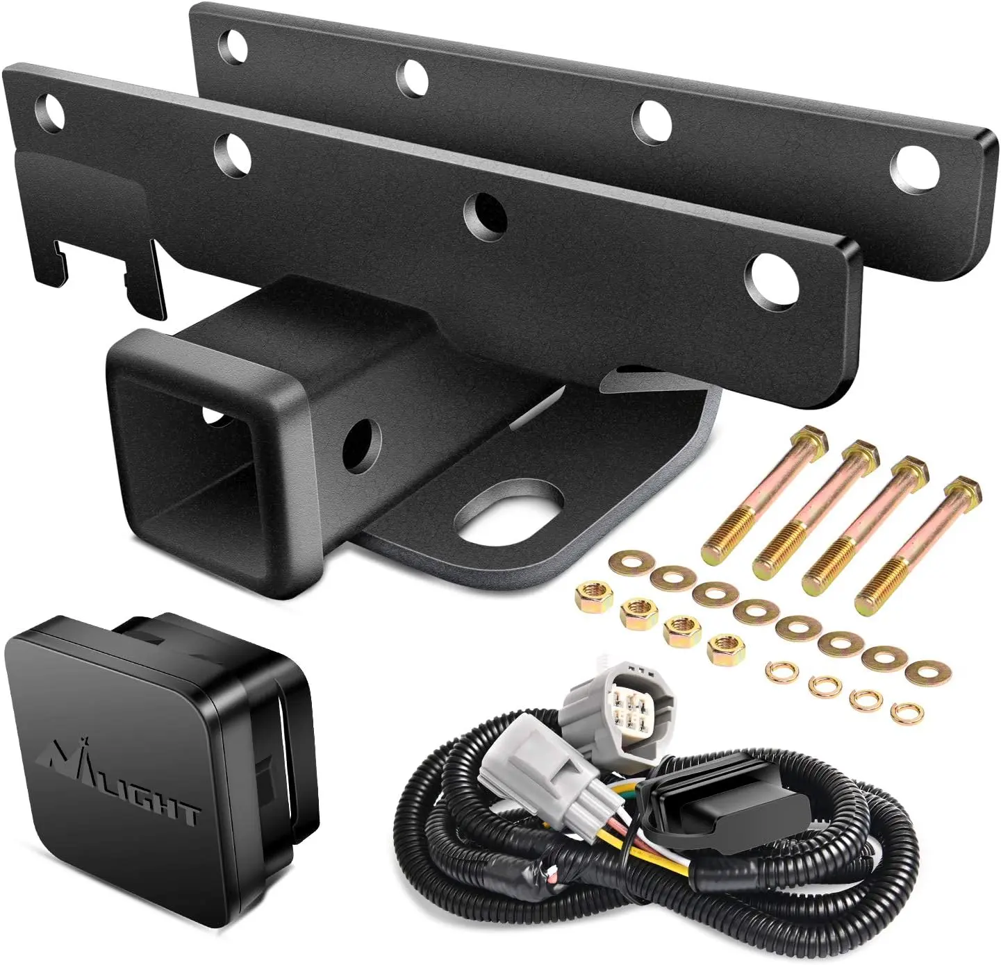 Nilight 2" Rear Bumper Tow Trailer Hitch Receiver Kit, 3500lb Capacity, Bolt-On Fit, Plug & Play 4-Pin Wiring Harness, Steel Tube, No Drilling Required, Compatible for 2007-2018 Jeep Wrangler JK 4 Door & 2 Unlimited (Exclude JL Models), Durable, Wire Harn
