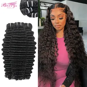 Berrys Hair Deep Wave Human Hair Bundles Curly Brazilian Weaving 12-30 Inch Natural Remy Loose Deep Wave Hair Extensions for Black Women