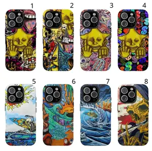 Bold Colorful Skull & Wave Art,Tough phone case,for iPhone Samsung Series ,Gifts For Fans, Phone Accessories