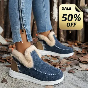 Womens Winter Flat Fluffy Snow Boots,Warm Faux Fur Lining Anti-Slip Slip on Loafer Casual Outdoor Plush Short Booties Footwear Girl Walking Shoes Walking Shoes