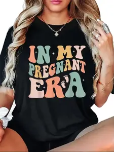 Graphic T-Shirt for Women, Funny 'In My Pregnant Era' Pregnancy Announcement Top, Casual Short Sleeve Soft Cotton Blend for Everyday Wear