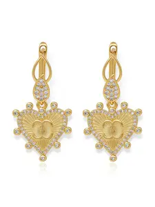 1 Pair 18K Gold Plated Heart Drop Earrings, Cubic Zirconia Inlaid Double C Design Dangle Earrings, Vintage Style Jewelry for Women