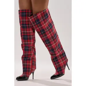 AZALEA WANG LOCHANA MULTI PLAID FLANNEL SEXY BOOT