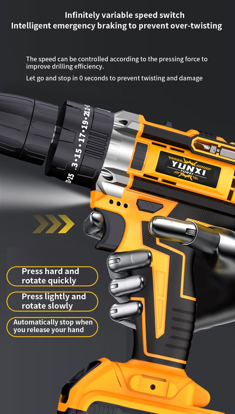21V household multifunctional wireless drill tool set, impact drill, drill with work light, equipped with 1 or 2 batteries and quick charger, optional drill set and box, screwdriver, tape measure, drill set suitable for home maintenance, men's gift