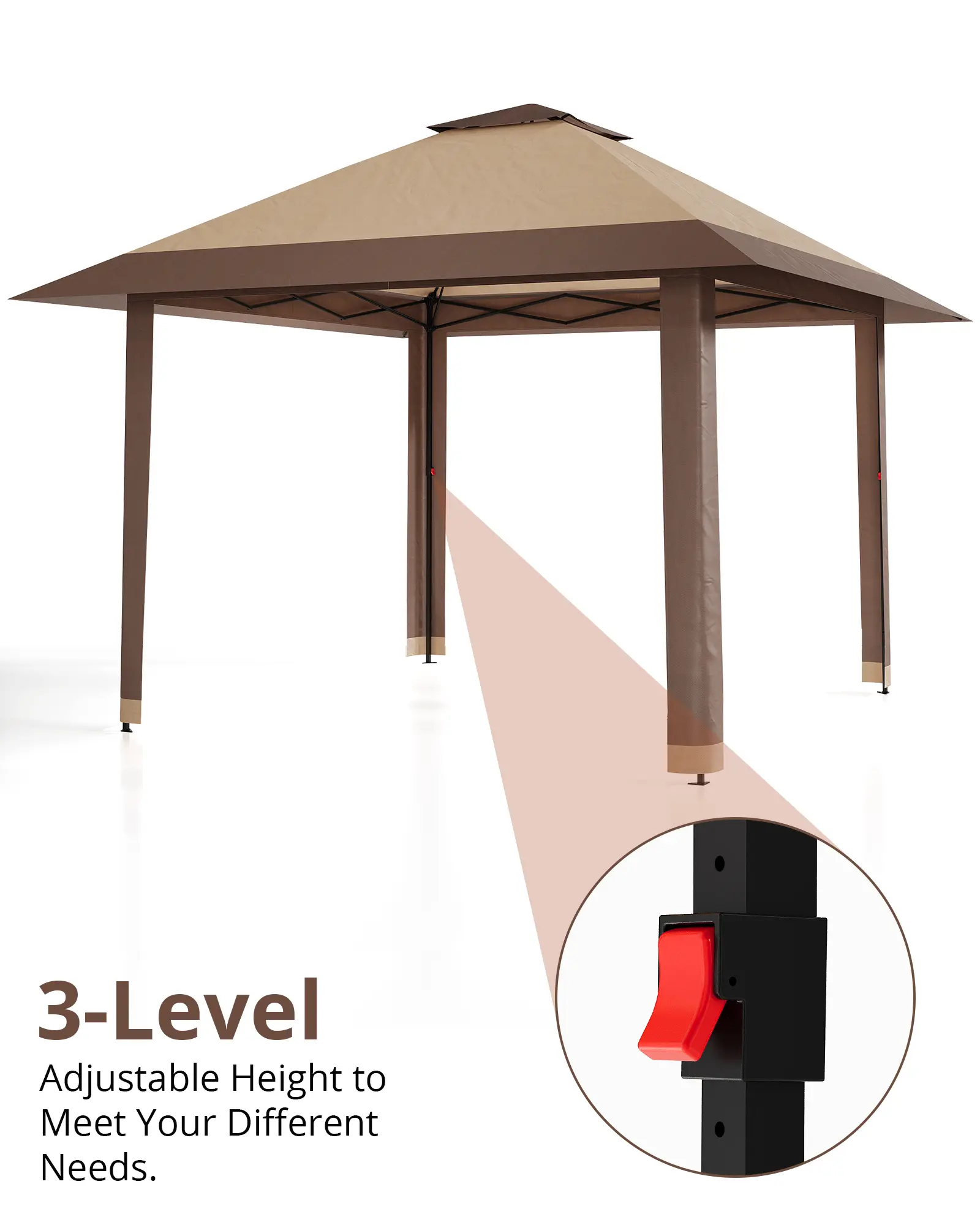 Garvee Upgraded Spacious 13x13ft Pop Up Outdoor Canopy Gazebo Tent – Double Vented Waterproof Roof, Adjustable Height, Mosquito Netting, 4 Sandbags – Perfect for Patio, Backyard, Garden Party, BBQs – Khaki & Coffee