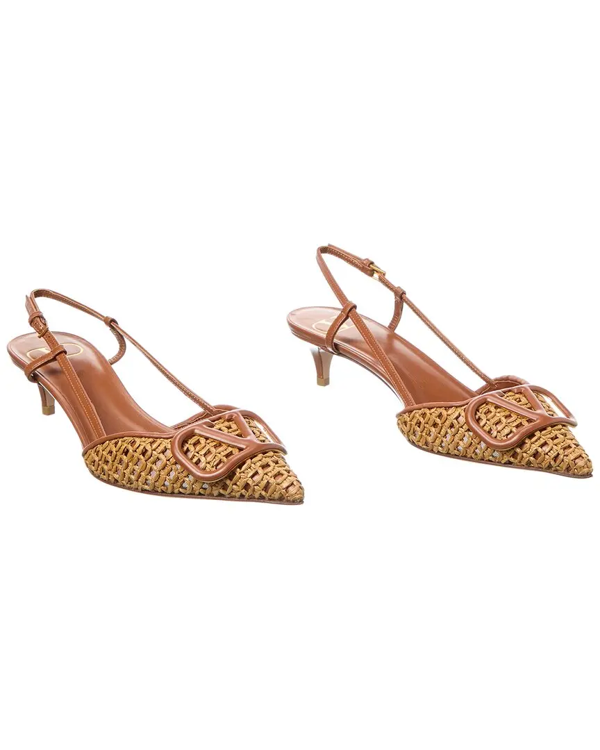 Valentino VLogo 40 Straw & Leather Slingback Sandal (Authentic Pre-Loved)