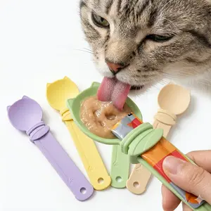 4 Pack Cat Strip Feeder Spoon - Wet Treats Dispense Squeeze Spoon for Cat Liquid Snack Lickable Feeding