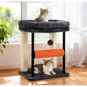 Cat Tree, Cat Scratching Posts with Bed, Sturdy Tower with Fully Sisal-Wrapped Columns and Plush Toy Ball for Indoor Kittens, 18.9 inches, Smoky Gray MPJ010SG