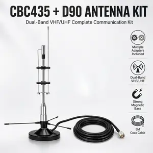 CBC435 VHF/UHF Dual Band Antenna Kit with D90 Magnetic Mount Base, 16.4FT Coax Cable & SMA/BNC Adapters, High Gain Portable Communication Antenna for Ham Radio, GMRS, Truck, RV & Emergency Use