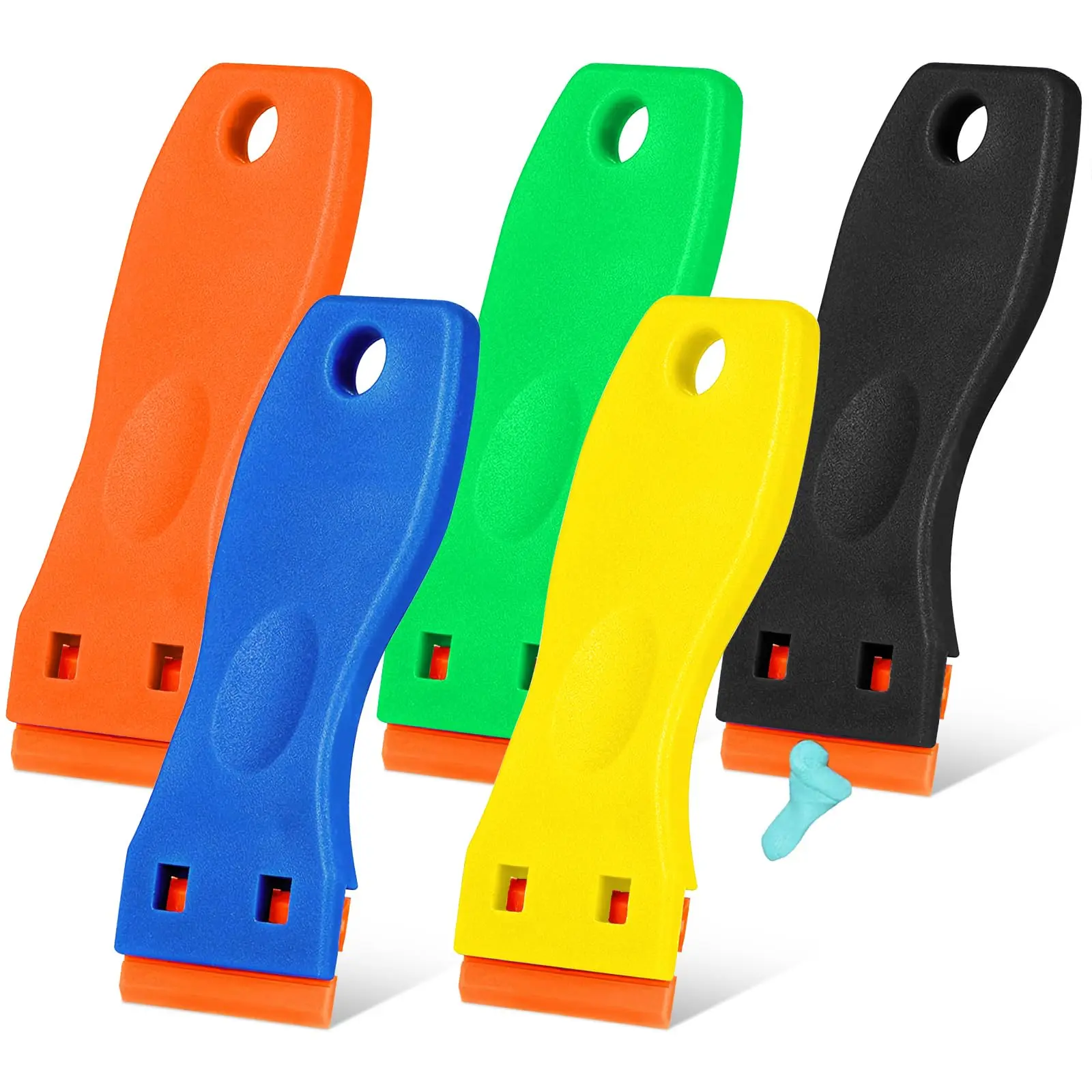 Plastic Razor Blade Set with 5 Pieces, Ergonomic Handle, Versatile, Durable, Paint Removal Blades, Adhesive Remover Tool, Effective For Paint And Adhesive Removal On Car Surface, Car Window Glass Cleaning Accessories, Multiple Surfaces, Automotive