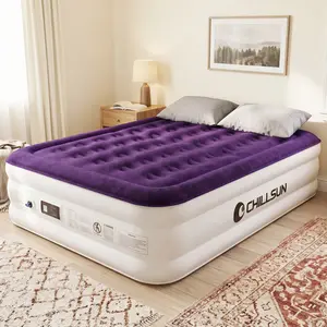 CHILLSUN Queen Air Mattress With Built in Pump - Upgraded Blow Up Bed,2 Mins Quick Self Inflatable and Deflate, 18"/16''/13'' Height, 650lbs Max, Strong Support, Flocked Top, Puncture Resistant, for Camping,Home,Guests