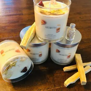 Rebirth Ritual Candle Palo Santo & Cedarwood 12 oz Soy Wax with Citrine & Red Jasper Crystals for Transformation Healing and Personal Renewal Decor Light