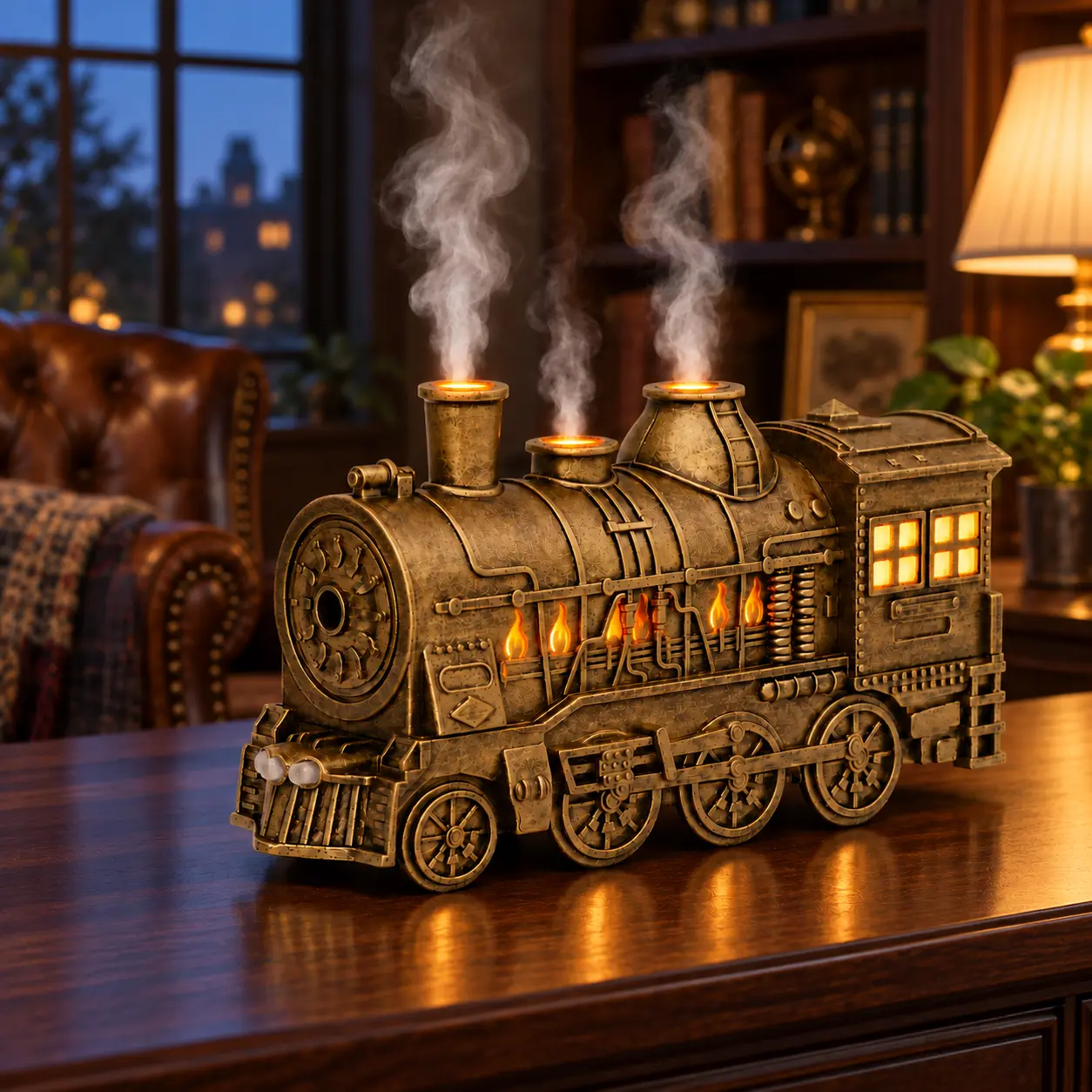 Vintage Steam Train Arom Essential Oil Diffuser RC Humidifier with 2-Color LED Light/2 Mist Modes/Standard US Power Supply, Home Decor Gift
