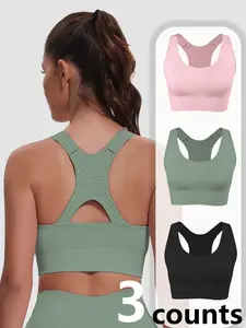 Women's High Support Backless Sports Bra, Breathable Mesh, Adjustable Wide Straps, Suitable for Fitness and Yoga