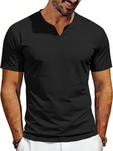 Men's Casual V-Neck T-Shirt, Slim Fit High Stretch Comfortable Top for Spring Summer, Commuter Vacation Multi-Scene Wear