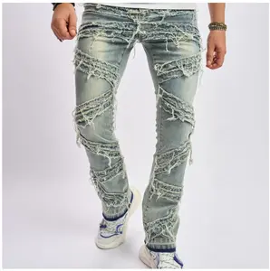 SRETOUU Men's Raw Trim Pocket Jeans, Regular Fit Casual Comfy Denim Trousers for Daily Wear, Fashion Men's Bottoms for All Seasons, Mens Jeans Blue Beige Menswear Pants Streetwear Operator