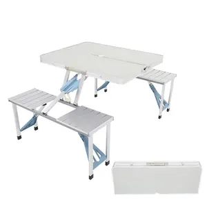Portable Picnic Table with Seats, Folding One-Piece Dining Table Set with Suitcase Umbrella Hole for BBQ Gathering Travel Party Beach Patio