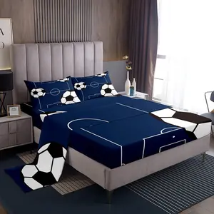 Feelyou Football Pattern Bedding Set - Sports Theme Sheets with Deep-Pocket Fitted Sheet, Breathable Textile Linens for Bedroom Use